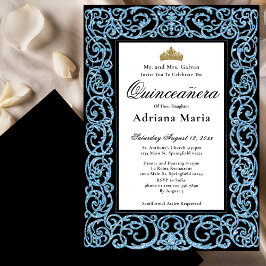 Elegant Quinceanera Invitation Sky Blue Scrollwork Inbjudningar