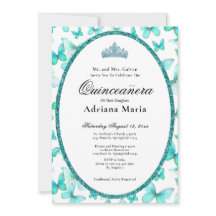 Elegant Quinceanera Invitation Teal Butterflies