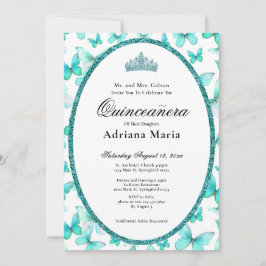 Elegant Quinceanera Invitation Teal Butterflies Inbjudningar