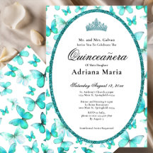 Elegant Quinceanera Invitation Teal Butterflies
