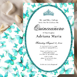 Elegant Quinceanera Invitation Teal Butterflies Inbjudningar