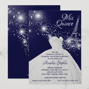 Elegant Quinceañera-klänning Eiffeltornet-inbjudni