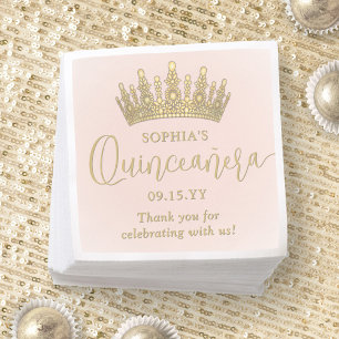 Elegant Quinceañera-krona Chic rosapink och guld Pappersservett
