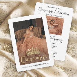 Elegant Quinceañera Krona Modern 2 Photo White Inbjudningar