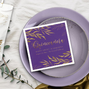 Elegant Quinceanera Lila och Guld Löv Pappersservett