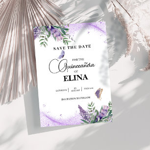 Elegant Quinceañera Lilac Lavender Butterfly Spara Datumet