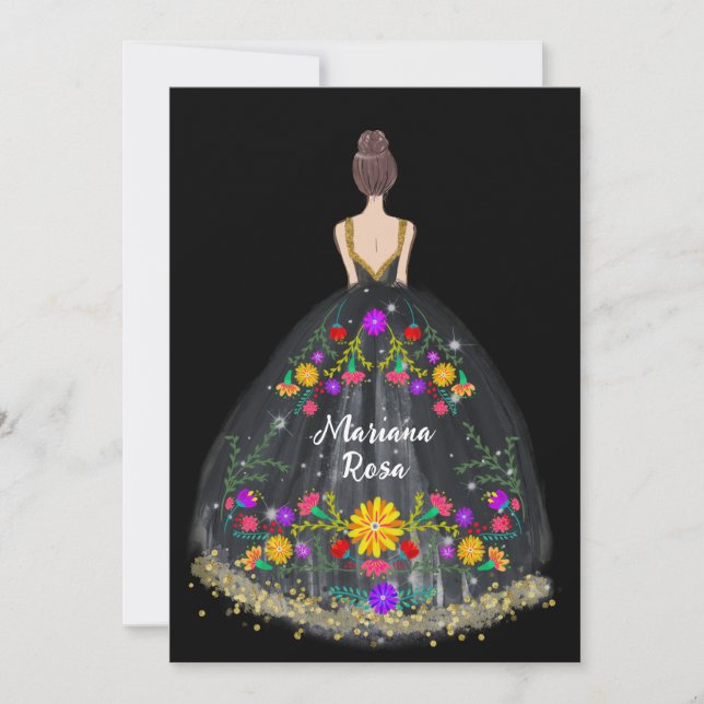 Elegant Quinceanera Mexican Fiesta Blommigt Birthd Inbjudningar (Framsida)