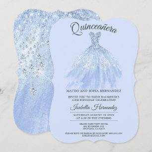 Elegant Quinceanera Mis Quince Blue Violet Glitter Inbjudningar
