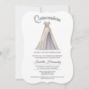 Elegant Quinceanera Mis Quince Glitter Gown Party Inbjudningar