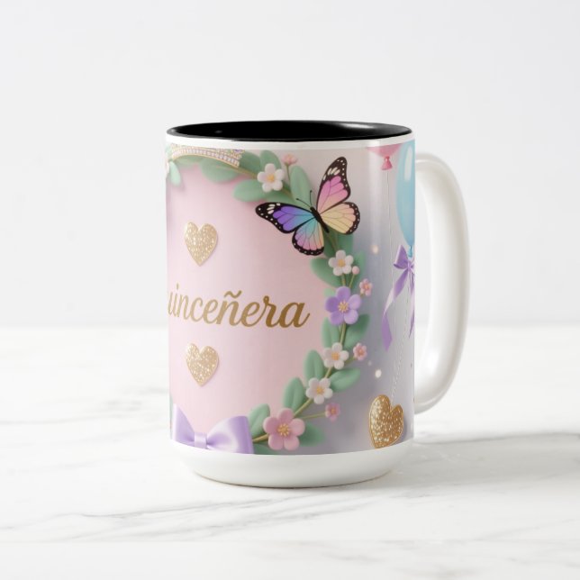 Elegant Quinceañera Mug – Sweet 15 Birthday Gift  Två-Tonad Mugg (Framsida höger)