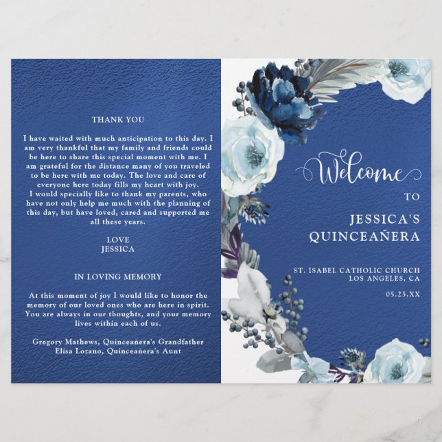 Elegant Quinceañera Navy och Royal Blue Program (Framsida)