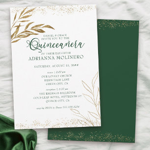 Elegant Quinceanera och Massan Grönt och Guld Löv Inbjudningar
