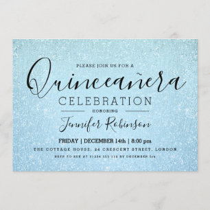 Elegant Quinceanera Party Blue Glitter Titta på fä Inbjudningar