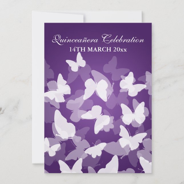 Elegant Quinceañera Party Butterflies Lila Inbjudningar (Framsida)