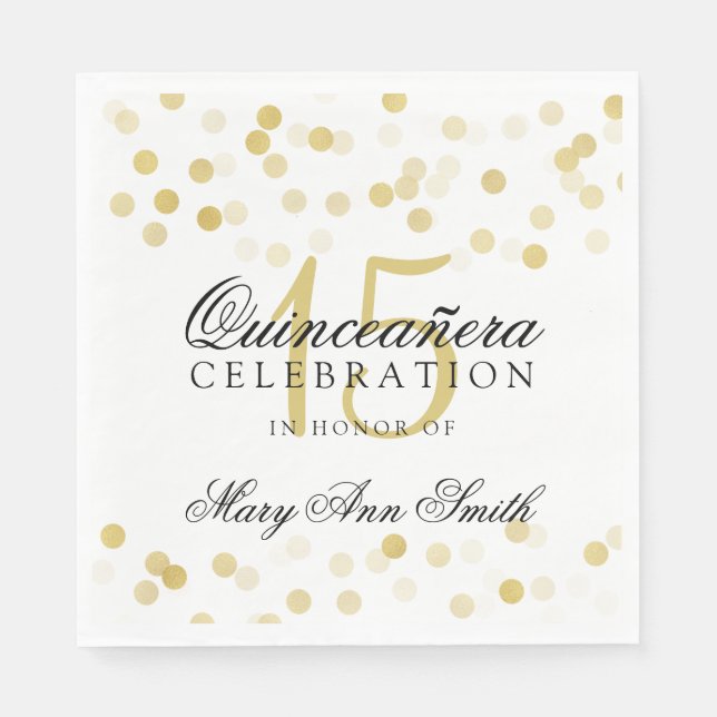 Elegant Quinceanera Party guldolja Glitter Ljus Pappersservett (Framsidan)