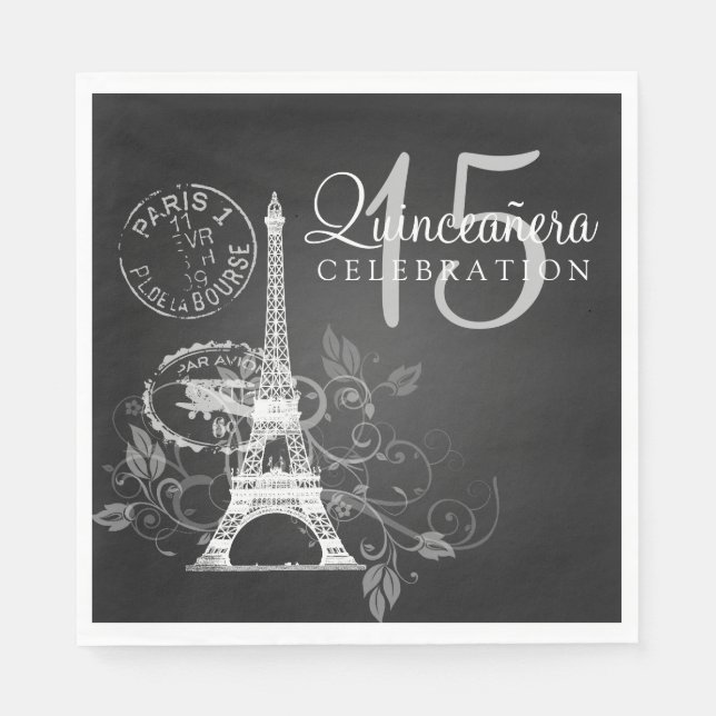 Elegant Quinceanera Party Paris Black Pappersservett (Framsidan)
