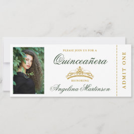 Elegant Quinceanera Photo Grönt och Guld Biljett Inbjudningar
