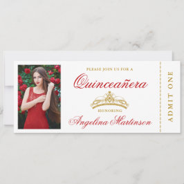 Elegant Quinceanera Photo Red och Guld Biljett Inbjudningar