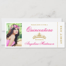 Elegant Quinceanera Photo Shock rosa och Guld Bilj Inbjudningar