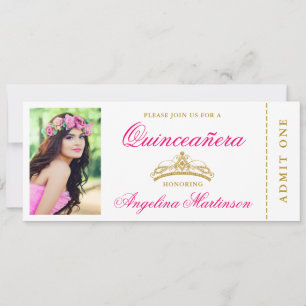 Elegant Quinceanera Photo Shock rosa och Guld Bilj Inbjudningar