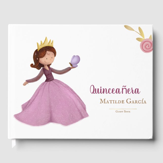 Elegant quinceañera princess med fjäril gästböcker (Framsida)