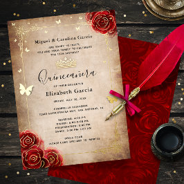 Elegant Quinceanera Röd ros Guld