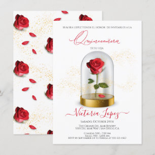Elegant Quinceañera Röd ros i spanska inbjudan