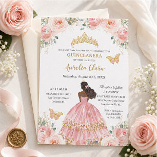 Elegant Quinceañera Rosa Blommig Brun Prinsessa Inbjudningar