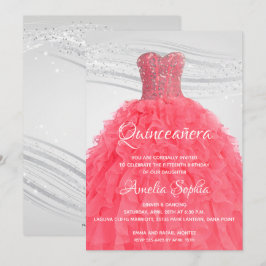 Elegant Quinceañera Rosa Gown-inbjudningar