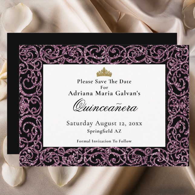 Elegant Quinceanera Rosa Scrollwork Save The Date Spara Datumet (Skapare uppladdad)