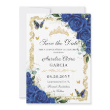 Elegant Quinceañera Royal Blue Blommigt Vintage Gu