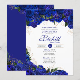 Elegant Quinceanera - Royal Blue Guld Ro Blommigt Inbjudningar