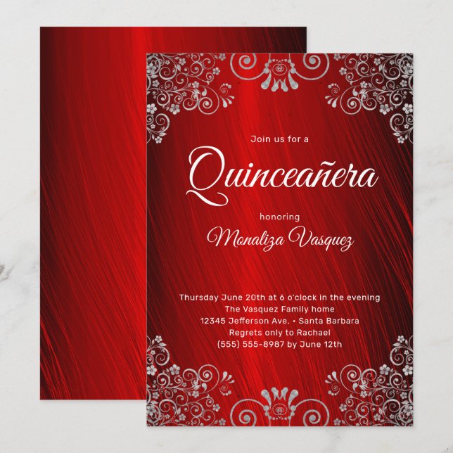 Elegant Quinceañera Ruby Red 15:e födelsedagen Inbjudningar (Fram/baksida)