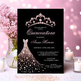 Elegant Quinceañera Svart Rosa Tiara Klänning Kjol Inbjudningar