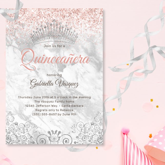 Elegant Quinceañera Tiara Rosa Glitter Party Inbjudningar (Skapare uppladdad)