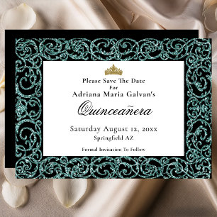 Elegant Quinceanera Turkos Scrollwork Spara Datum Datumet
