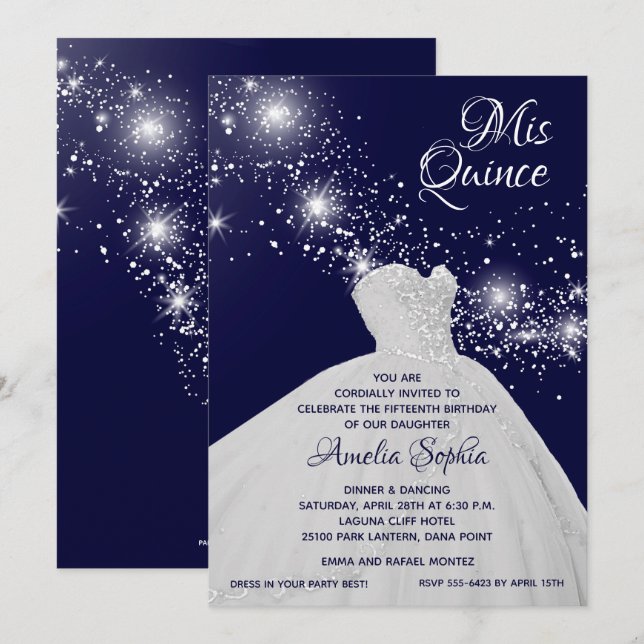 Elegant Quinceañera White Gown-inbjudningar (Fram/baksida)