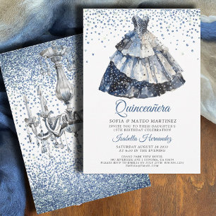 Elegant Quineanera Blue Glitter Blue Gown Party Inbjudningar
