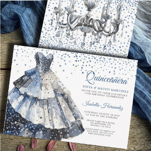Elegant Quineanera Glitter Blue Gown Party Inbjudningar