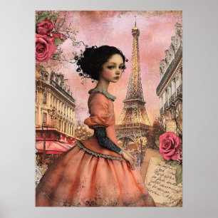Elegant Quirky Victorian Gothic Girl i Paris Poster