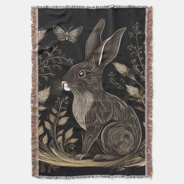 Elegant Rabbit in Black and Beige Filt (Framsidan Vertikal)