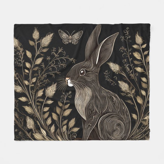Elegant Rabbit in Black and Beige Fleecefilt (Framsidan (Horisontell))