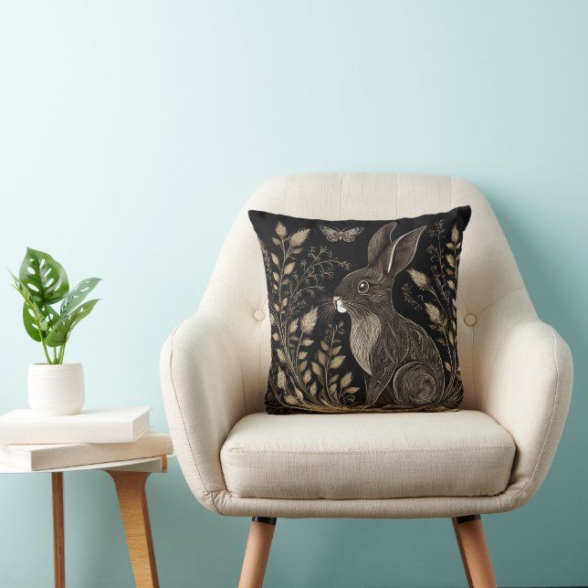 Elegant Rabbit in Black and Beige Kudde (Stol)