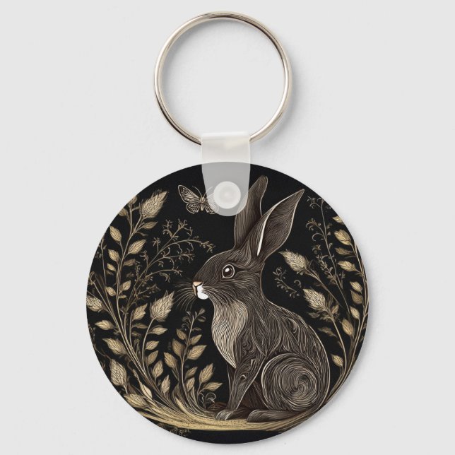 Elegant Rabbit in Black and Beige Nyckelring (Framsida)