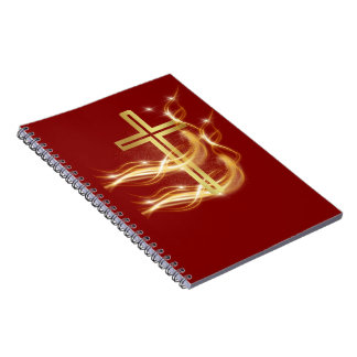 Elegant Radiant Golden Cross on Deep Red Notebook Anteckningsbok