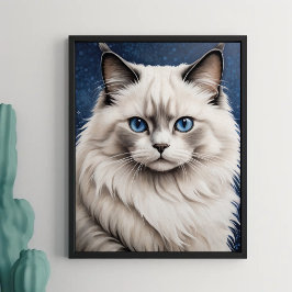 Elegant Ragdoll Cat Porträtt Artwork Blue Ögon Poster