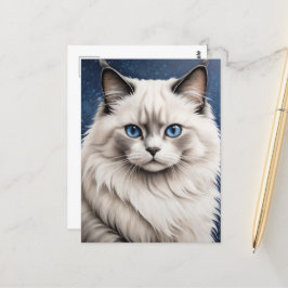 Elegant Ragdoll Cat Porträtt Artwork Blue Ögon Vykort