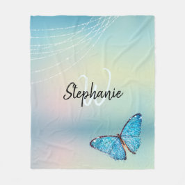 Elegant Rainbow Blue Butterfly Glitter Monogram Fleecefilt