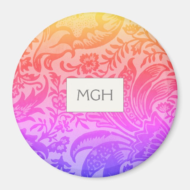 Elegant Rainbow Botanical Monogram Magnet (Framsidan)