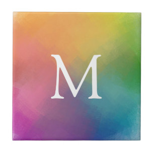 Elegant Rainbow Färg Modern Initial Monogram Kakelplatta